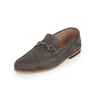 Grey suede snaffle loafers